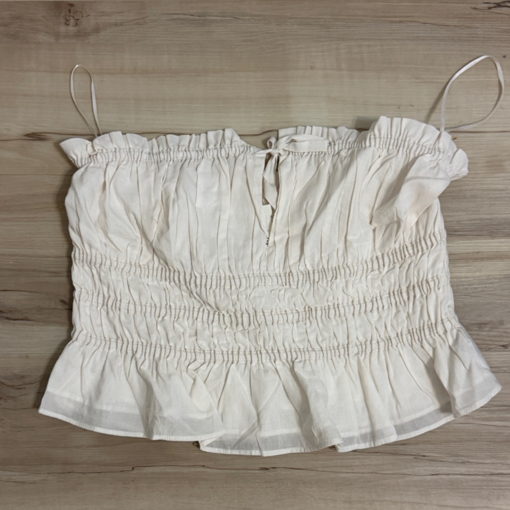 H&M Cream Strapless Top with Ruched Design